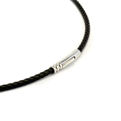 4mm Braided Rubber Necklace With Stainless Clasp-Black