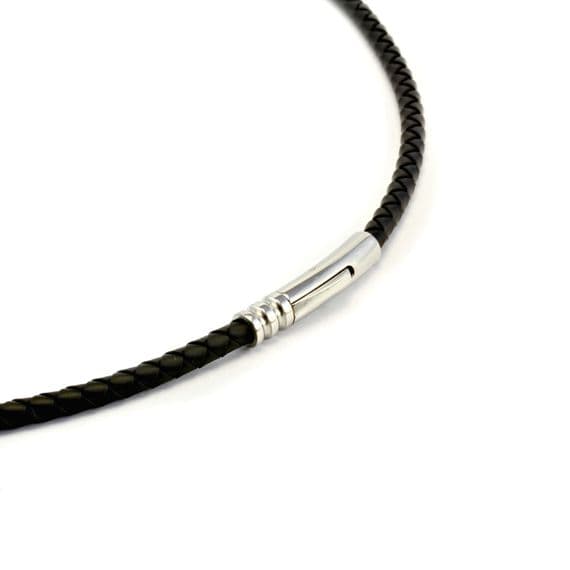 4mm Braided Rubber Necklace With Stainless Clasp-Black