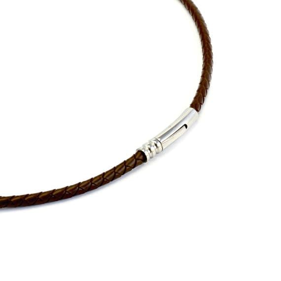 4mm Braided Rubber Necklace With Stainless Clasp-Brown