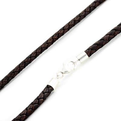 5mm Braided Leather Necklace With Sterling Silver Clasp-Antique Brown