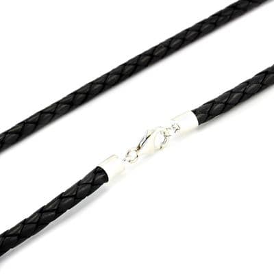 5mm Braided Leather Necklace With Sterling Silver Clasp-Black