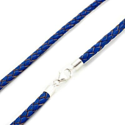 5mm Braided Leather Necklace With Sterling Silver Clasp-Blue