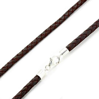 5mm Braided Leather Necklace With Sterling Silver Clasp-Dark Brown