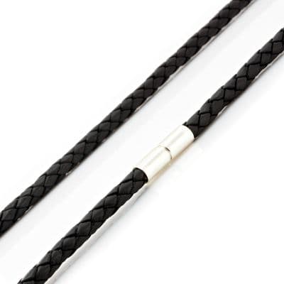 5mm Braided Leather Necklace With Sterling Silver Twist Clasp-Black