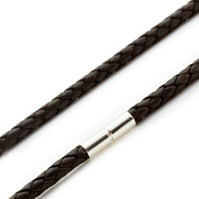 5mm Braided Leather Necklace With Sterling Silver Twist Clasp-Dark Brown
