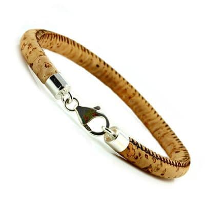5mm Cork Bracelet With Sterling Silver Clasp-Natural