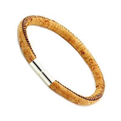 5mm Cork Bracelet With Sterling Silver Twist Clasp-Natural