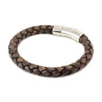 8mm Antique Brown Braided Leather Bracelet With Stainless Steel Trigger Clasp
