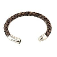 8mm Antique Brown Braided Leather Bracelet With Stainless Steel Trigger Clasp