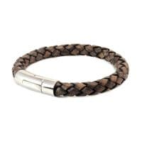 8mm Antique Brown Braided Leather Bracelet With Stainless Steel Trigger Clasp
