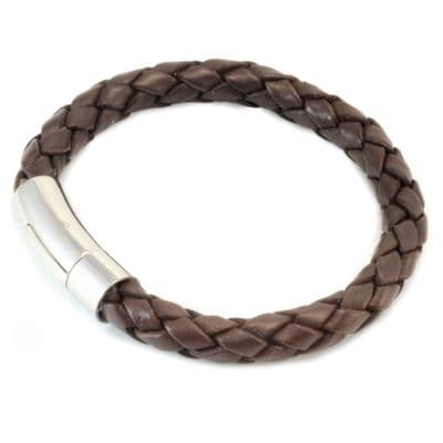 8mm Dark Brown Braided Leather Bracelet With Stainless Steel Trigger Clasp