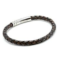 Antique Brown Braided Leather Bracelet With Stainless Steel Trigger Clasp