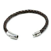 Antique Brown Braided Leather Bracelet With Stainless Steel Trigger Clasp