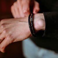 Black Braided Leather Bracelet With Stainless Steel Trigger Clasp-Double Wrap