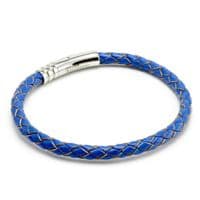 Blue Braided Leather Bracelet With Stainless Steel Trigger Clasp