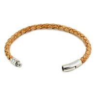 Braided Cork Bracelet With Stainless Steel Clasp-Natural