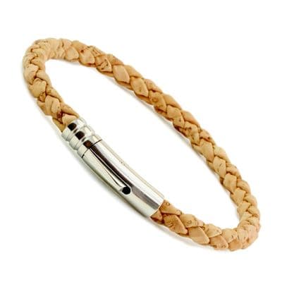 Braided Cork Bracelet With Stainless Steel Clasp-Natural