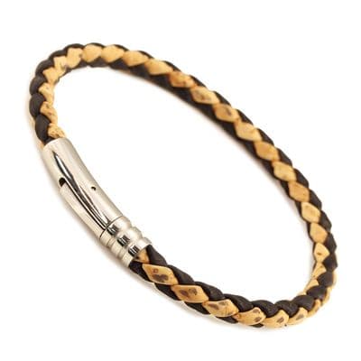 Braided Cork Bracelet With Stainless Steel Clasp-Natural/Black
