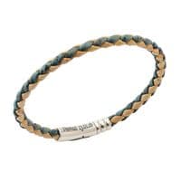 Braided Cork Bracelet With Stainless Steel Clasp-Natural/Blue