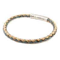Braided Cork Bracelet With Stainless Steel Clasp-Natural/Blue