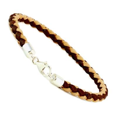 Braided Cork Bracelet With Sterling Silver Clasp-Natural/Brown