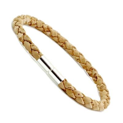 Braided Cork Bracelet With Sterling Silver Twist Clasp-Natural