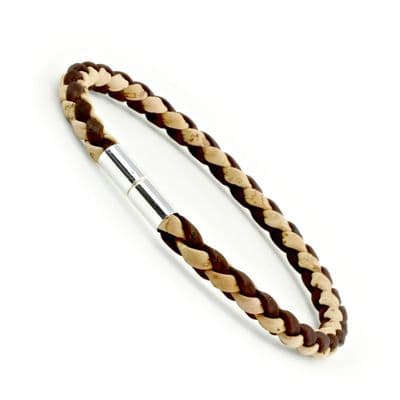 Braided Cork Bracelet With Sterling Silver Twist Clasp-Natural/Brown