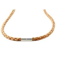 Braided Cork Necklace With Sterling Silver Twist Clasp-Natural