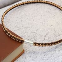 Braided Cork Necklace With Sterling Silver Twist Clasp-Natural/Brown