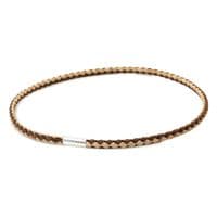 Braided Cork Necklace With Sterling Silver Twist Clasp-Natural/Brown