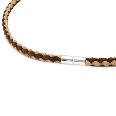 Braided Cork Necklace With Sterling Silver Twist Clasp-Natural/Brown