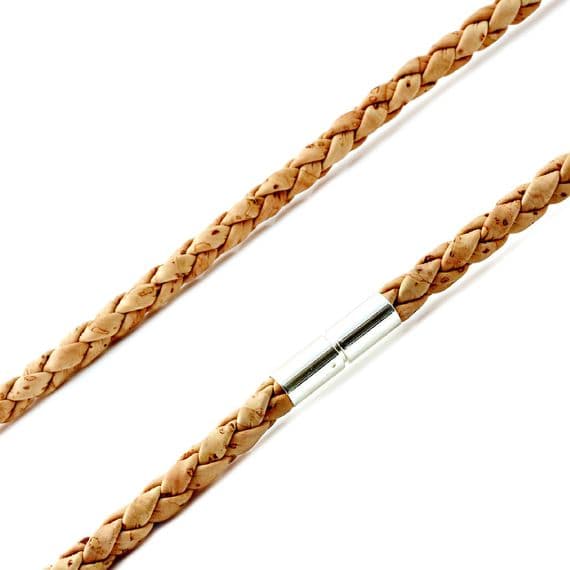 Braided Cork Necklace With Sterling Silver Twist Clasp-Natural