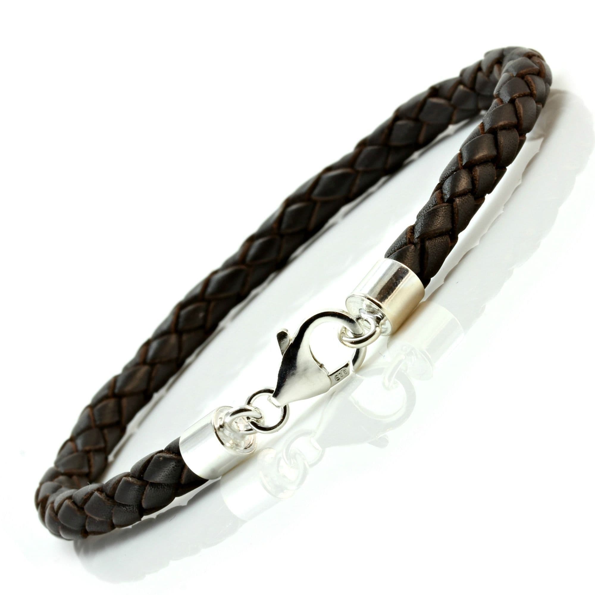 Braided Leather Bracelet With Sterling Silver Clasp