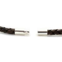 Braided Leather Bracelet With Sterling Silver Push and Twist Clasp
