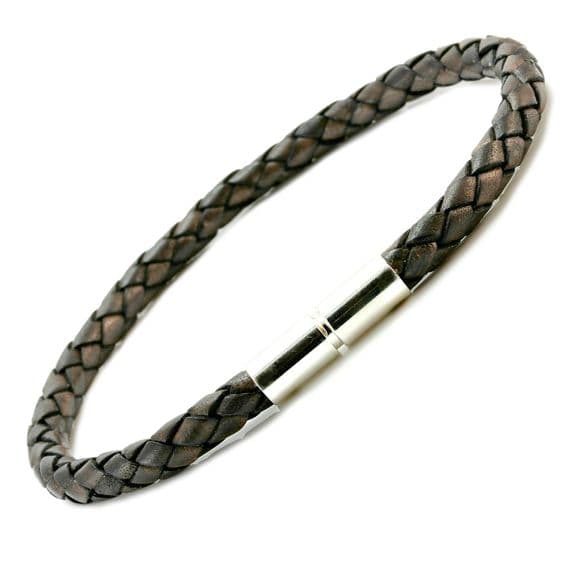 Braided Leather Bracelet With Sterling Silver Push and Twist Clasp