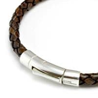 Braided Leather Bracelet With Sterling Silver Trigger Clasp-Antique Dark Brown
