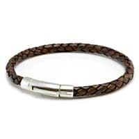 Braided Leather Bracelet With Sterling Silver Trigger Clasp-Antique Dark Brown