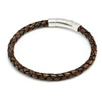 Braided Leather Bracelet With Sterling Silver Trigger Clasp-Antique Dark Brown