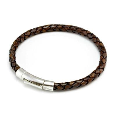 Braided Leather Bracelet With Sterling Silver Trigger Clasp-Antique Dark Brown