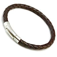 Braided Leather Bracelet With Sterling Silver Trigger Clasp-Dark Brown
