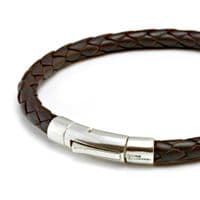 Braided Leather Bracelet With Sterling Silver Trigger Clasp-Dark Brown