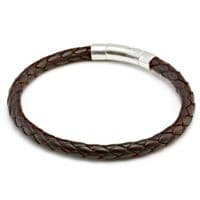 Braided Leather Bracelet With Sterling Silver Trigger Clasp-Dark Brown