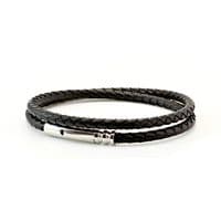 Braided  Rubber Bracelet With Stainless Steel Clasp-Black