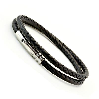 Braided  Rubber Bracelet With Stainless Steel Clasp-Black