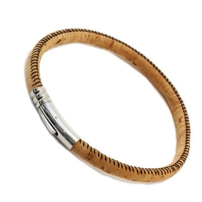 Cork Bracelet With Stainless Steel Clasp-Natural