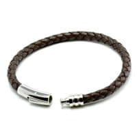Dark Brown Braided Leather Bracelet With Stainless Steel Trigger Clasp