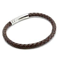 Dark Brown Braided Leather Bracelet With Stainless Steel Trigger Clasp