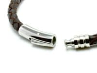 Dark Brown Braided Leather Bracelet With Stainless Steel Trigger Clasp-Double Wrap