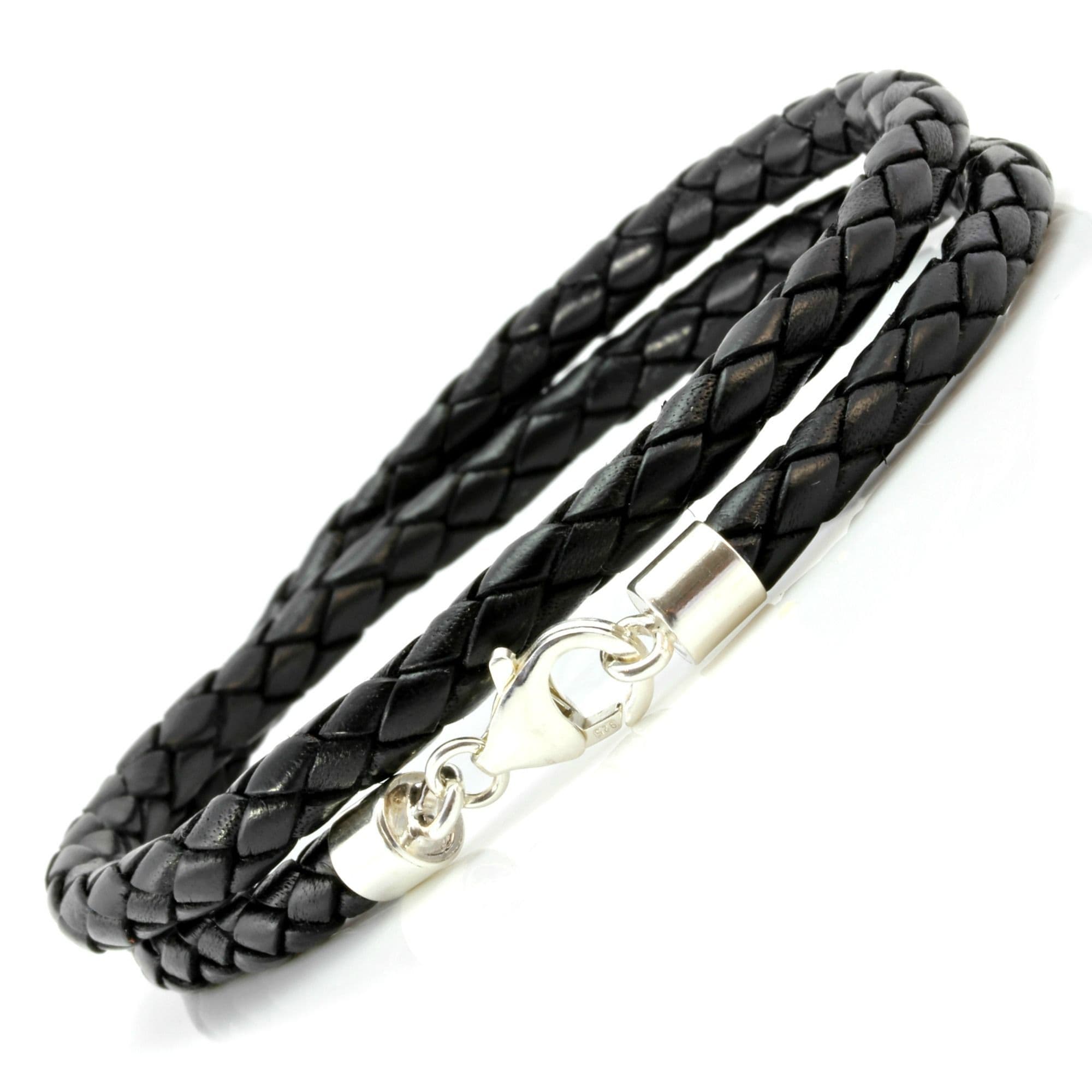 thumbnail image 2 of CMJ London Men's Leather Braided Double Wrap Bracelet – With Sterling Silver Clasp, Choose Your Color 2 of 5