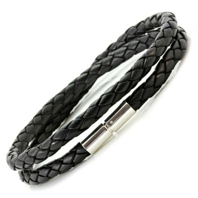 Double Wrapped Leather Bracelet With Sterling Silver Twist Clasp